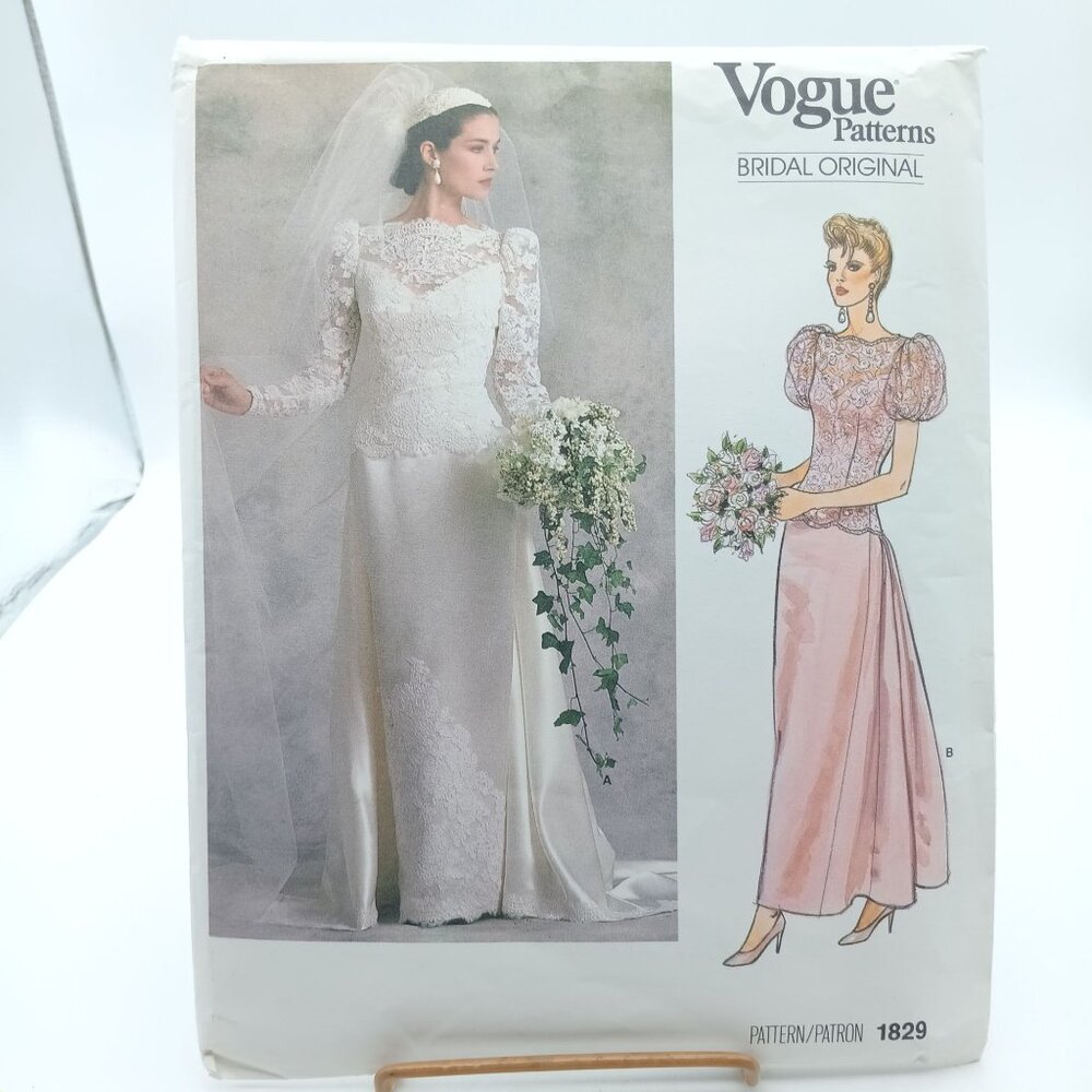 Vintage Vogue Bridal Original Sewing Pattern #1829 Size 10 or 16 1987 Wedding